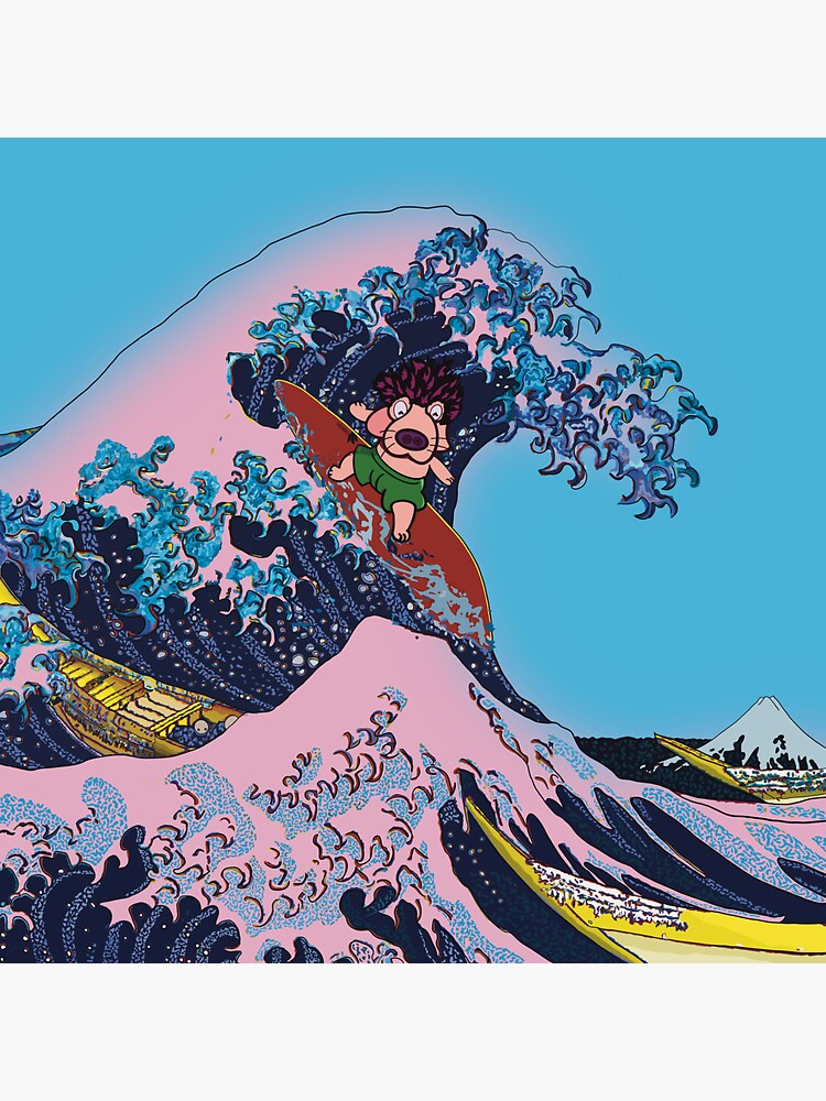 "Hokusai wave surfing japan design 2022" Sticker for Sale by asatomi