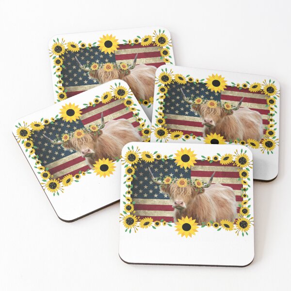 Item preview, Patriotic Highland Cow with Sunflowers designed and sold by speakupandshine.