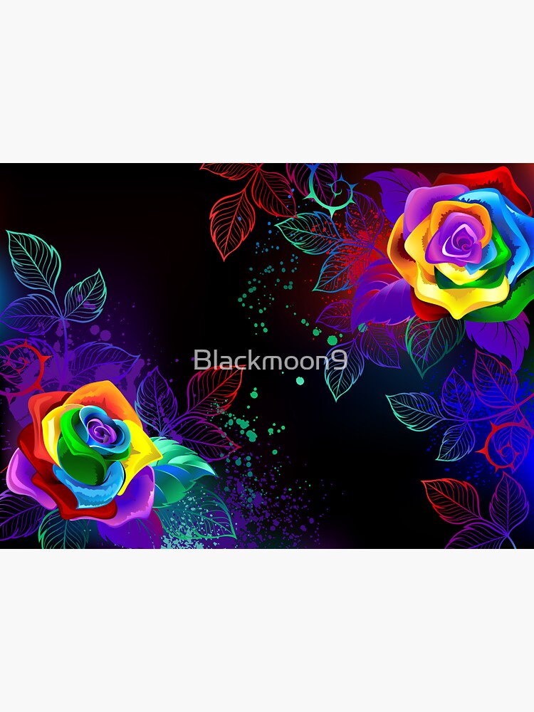 "Black Background With Rainbow Roses" Sticker By Blackmoon9 | Redbubble