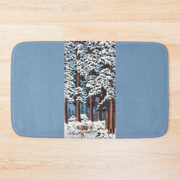 Item preview, Japanese woodblock printing  Of Cedar Tree-Lined Road at Nikko By Hiroaki Takahashi,Winter,Snow,Vintage, Blue ,woodcut,Japan,Ukiyo,vintage, painting,nature, soriental designed and sold by Tamas Das.