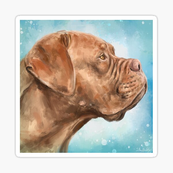 Item preview, Close Up Painting of Dogue de Bordeaux on Light Blue Background designed and sold by ibadishi.