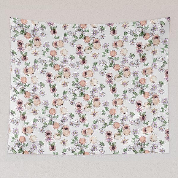 Item preview, Watercolor seamless pattern with apricots and blooming flowers designed and sold by fuzzyfox.