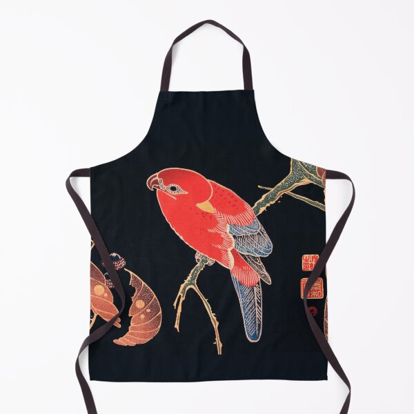 Item preview, Japanese woodblock printing of Red Parrot on the Branch of a Tree By Ito Jakuchu,red and black,parakeet,woodcut, japan, ukiyo, painting,vintage, nature, Ito Jakuchu,  japanese art, designed and sold by Tamas Das.