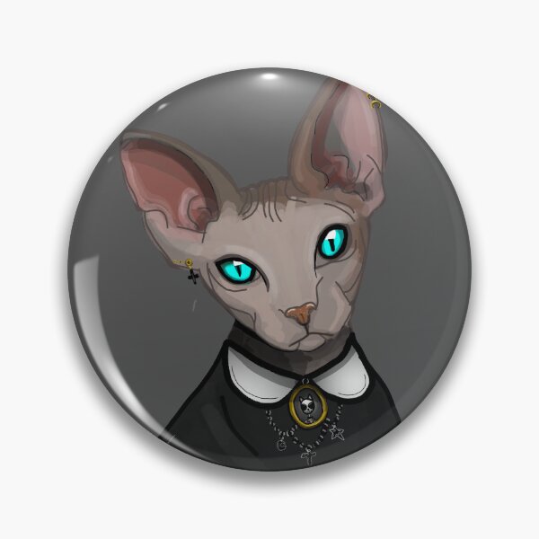 Aperçu de l'œuvre Gothique Sphinx en robe noire Yeux bleus Imprimé chat sans poil gris fond gris créée et vendue par DemonicGloom.