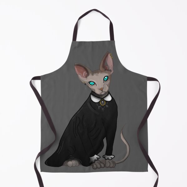 Item preview, Gothic Sphinx in black dress Blue eyes Grey Hairless cat print grey background designed and sold by DemonicGloom.