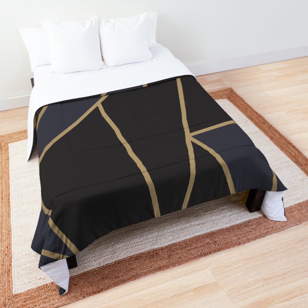 Navy Black Gold Modern Geometric Pattern Comforter