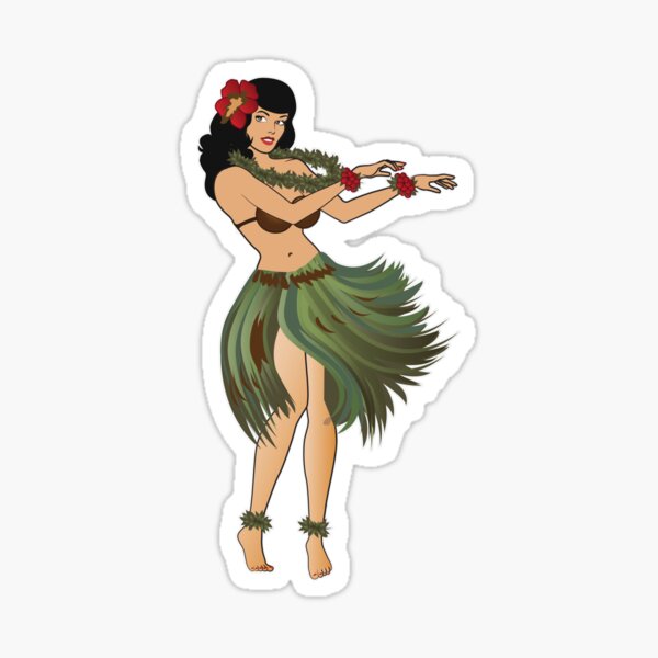 Beautiful Hula Girl Dancing the Hula Glossy Sticker.