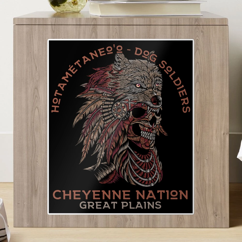 Dog Soldiers, Cheyenne Nation, Skull and Wolf Headdress, Native American  Sticker for Sale by ProverbialDZN