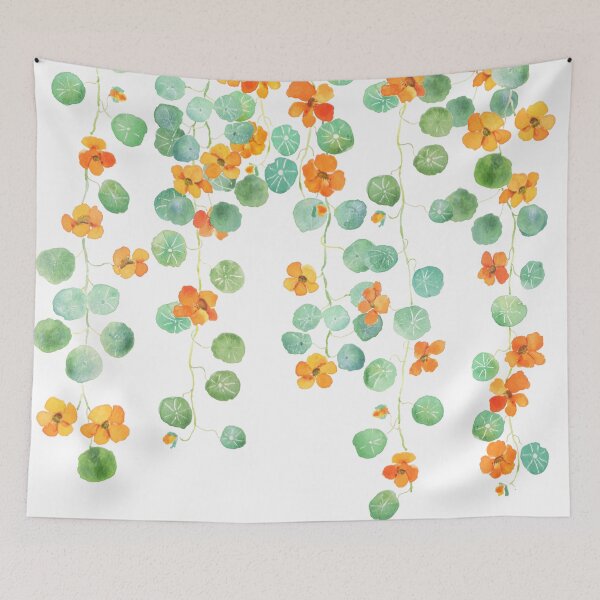 Item preview, orange nasturtium flowers and leaves watercolor designed and sold by ColorandColor.