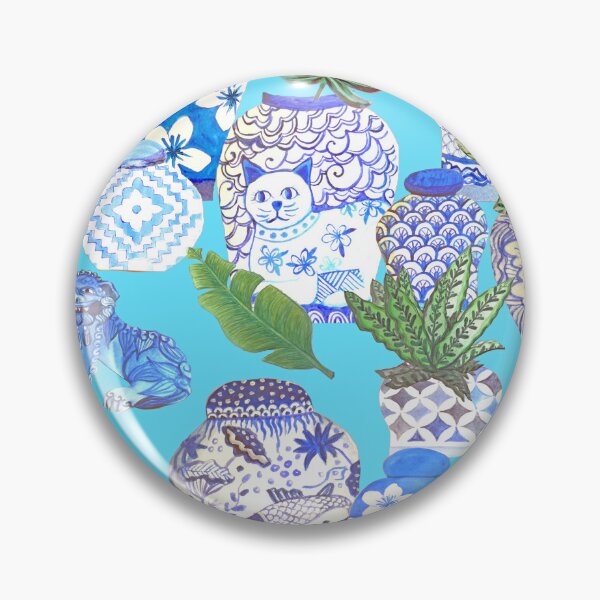 Item preview, ginger jars and palms or plants with foo dogs on teal  designed and sold by MagentaRose.