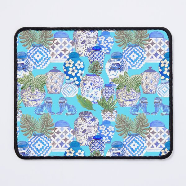 Item preview, ginger jars and palms or plants with foo dogs on teal  designed and sold by MagentaRose.