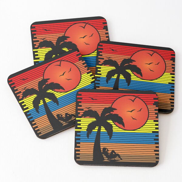 Artikelvorschau, Retro Vintager Sonnenuntergang mit Palme-Strandrand-Schattenbild - Sonnenuntergang entworfen und verkauft von vinailionel.
