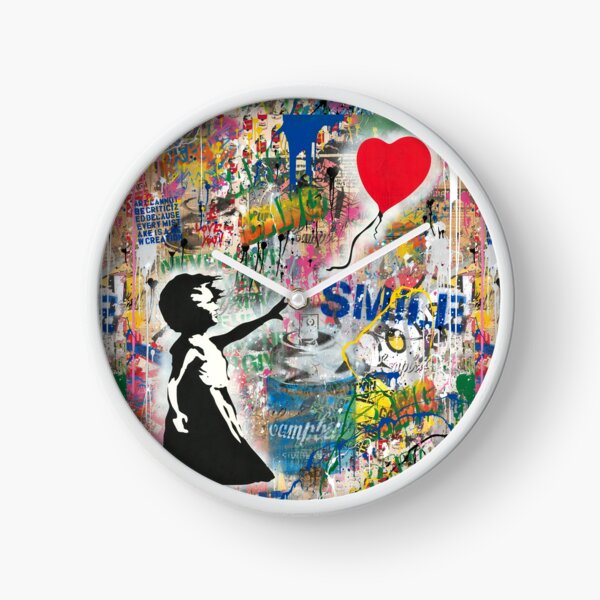 Wall Clock Flying Balloon カリモク BANKSY Banksy Balloon Girl Clocks for Sale | Redbubble