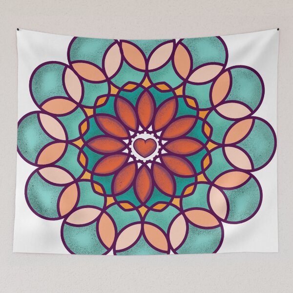 Item preview, Mandala heart Flower pattern with green turquoise and orange designed and sold by TinaMalajmare.