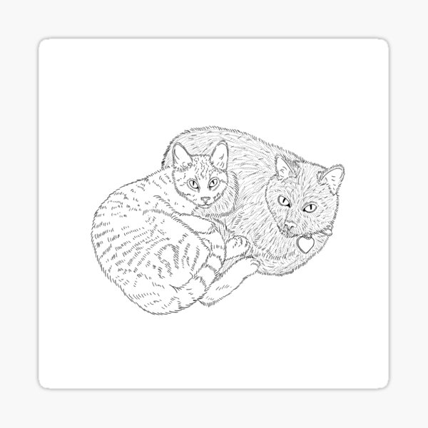 Cat Cuddle Line Art Sticker