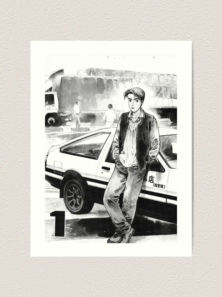 Initial D - Takumi Standing AE86 Manga Anime Style | Art Board Print