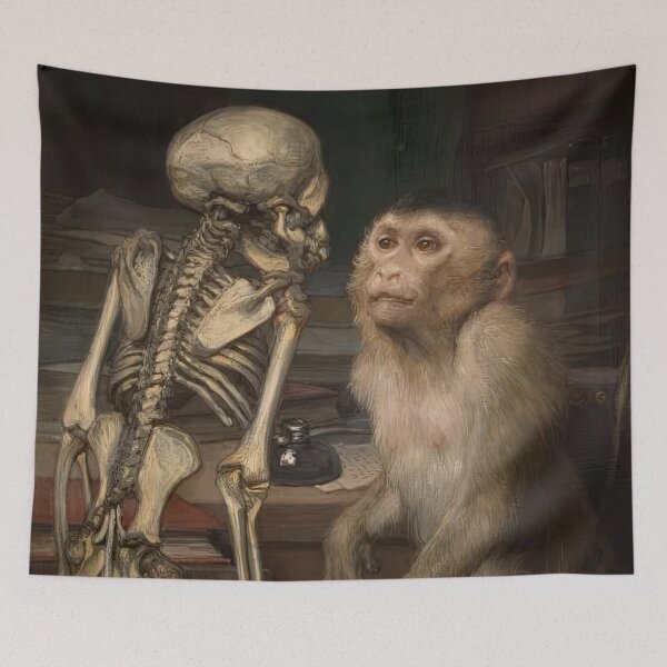 Item preview, Monkey before skeleton by Gabriel von Max designed and sold by AestheticsXarts.