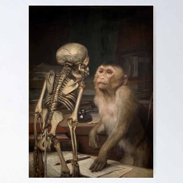 Item preview, Monkey before skeleton by Gabriel von Max designed and sold by AestheticsXarts.