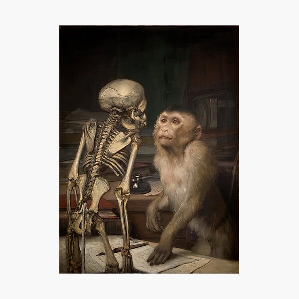 Item preview, Monkey before skeleton by Gabriel von Max designed and sold by AestheticsXarts.
