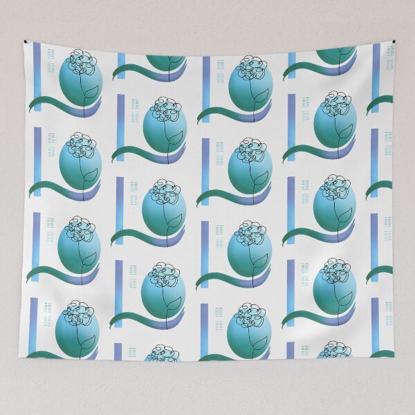 Item preview, Green and blue flower line art designed and sold by MoTekent.
