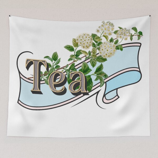 Item preview, Tea banner with antique botanical - white flowers designed and sold by ZinZoe.