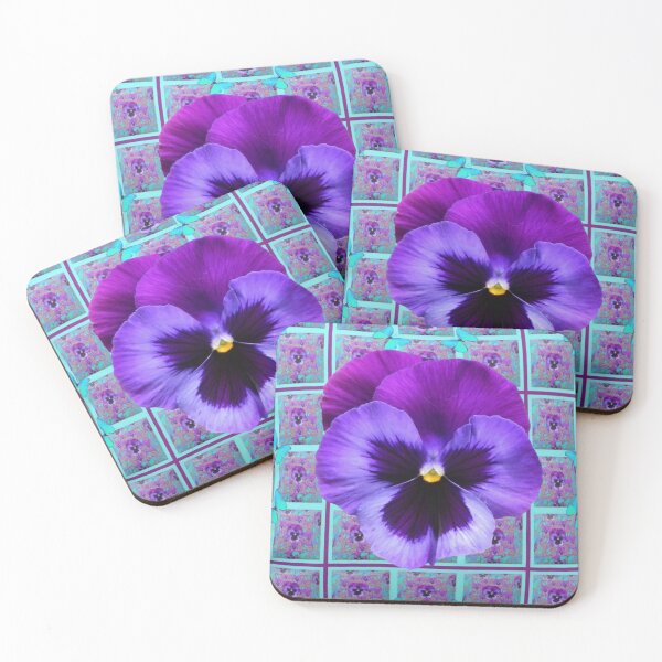 Item preview, PURPLE SPRING PANSY FLOWER ON BLUE PATTERN ART  designed and sold by sharlesart.