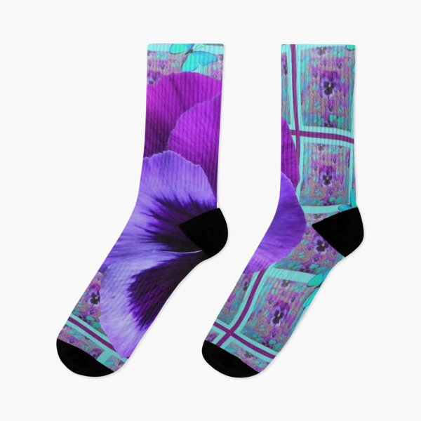 Item preview, PURPLE SPRING PANSY FLOWER ON BLUE PATTERN ART  designed and sold by sharlesart.