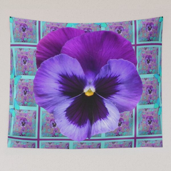 Item preview, PURPLE SPRING PANSY FLOWER ON BLUE PATTERN ART  designed and sold by sharlesart.