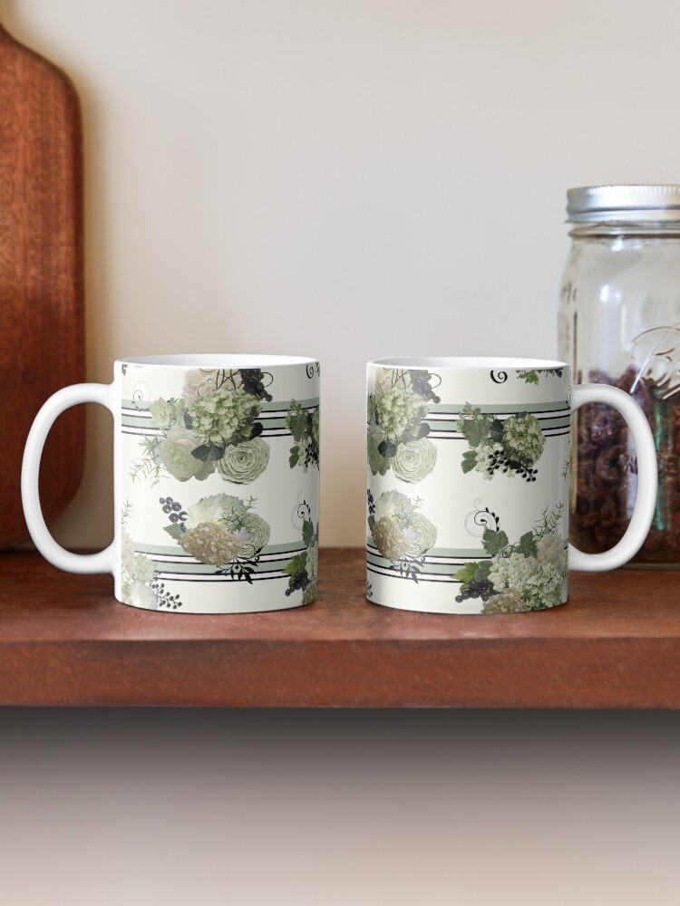 Sage floral on stripe Coffee Mug for Sale by Peggy Stanley