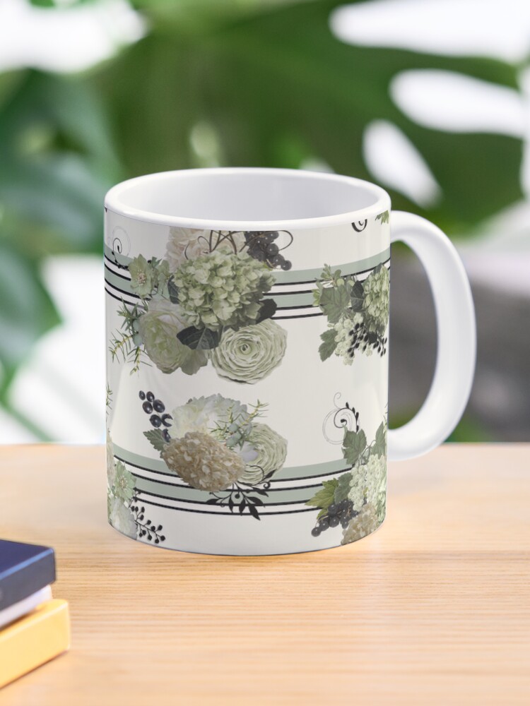 Sage floral on stripe Coffee Mug for Sale by Peggy Stanley