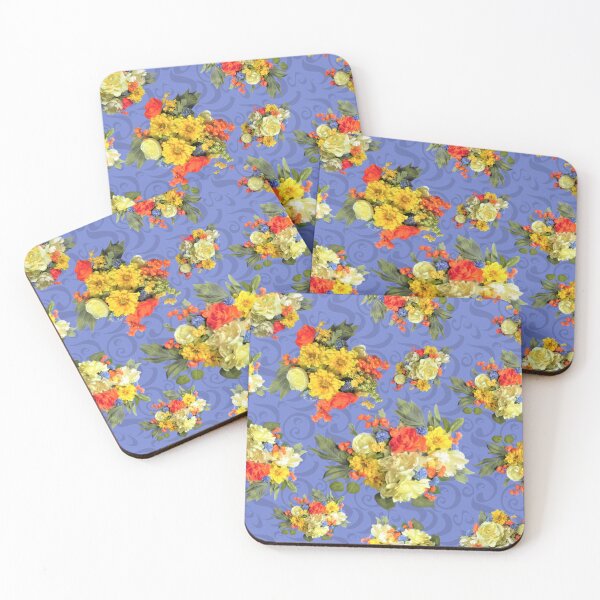 Item preview, Flower Arrangements on Blue with Swirls Repeat 5748 designed and sold by Art in My Loft.