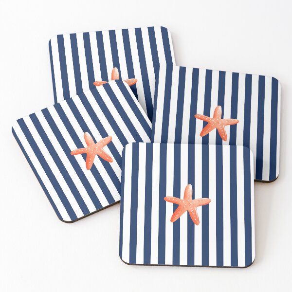 Item preview, Orange Starfish on Navy Blue Stripes designed and sold by HiddenPuppets.