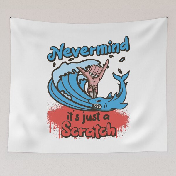 Artikelvorschau, Surfen Funny Surfer vs. Hai Nevermind It's Just a Scratch entworfen und verkauft von OmmeDesigns.