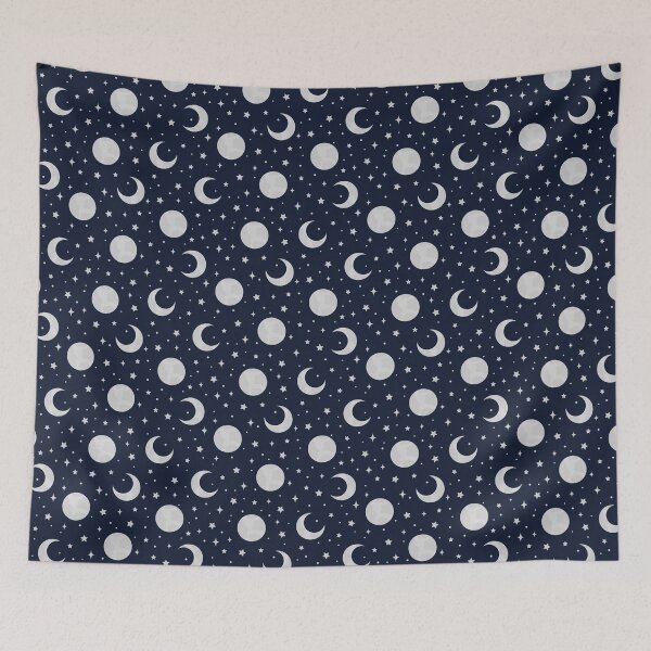 Item preview, Silver Moon and Stars on Dark Blue Background designed and sold by Creative Wolf Design.