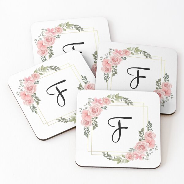 Item preview, Monogram Letter F | Pink Floral Design with Gold Edges designed and sold by JustSeasons.