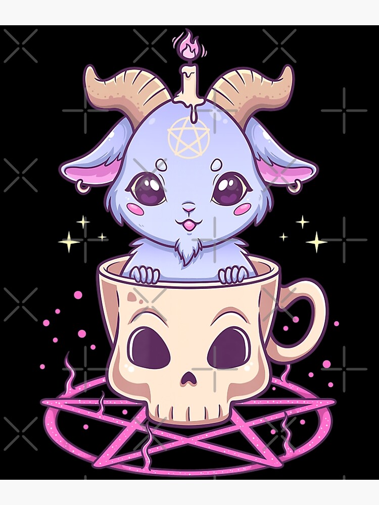 Kawaii Pastel Goth Cute Creepy Pentacle Baphomet Goat Art Print For