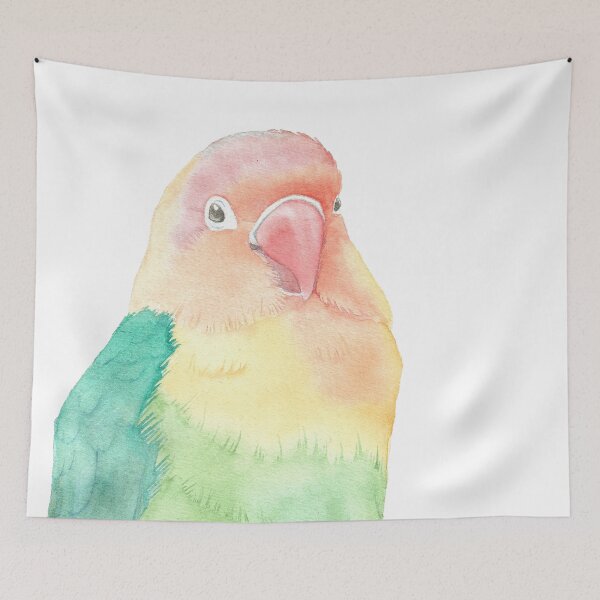 Aperçu de l'œuvre Portrait aquarelle d'un inséparable, peinture animalière, perruche créée et vendue par L'Atelier Oranjade.