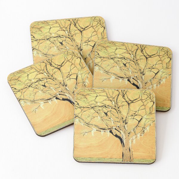 Artikelvorschau, Lebende Eiche mit Spanischem Moos, ein vom Jugendstil inspiriertes Holzbrennen mit Acrylfarbe entworfen und verkauft von HBBArtShop.