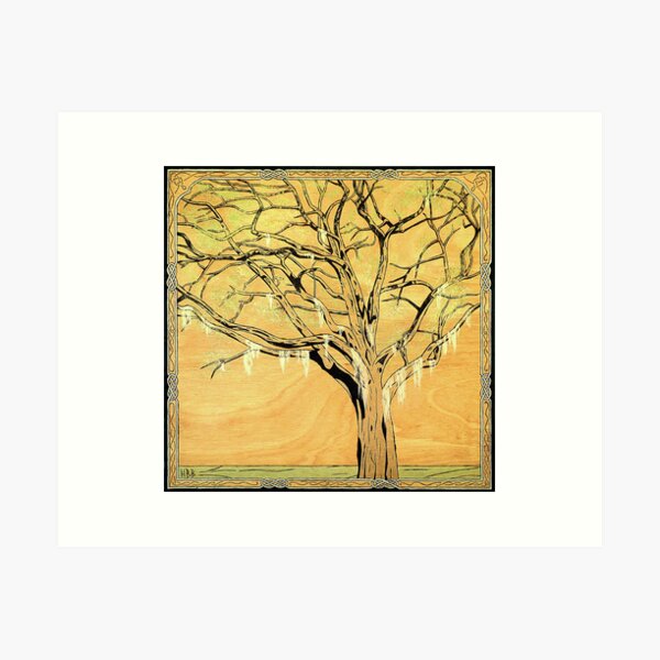 Item preview, Live Oak Tree, with Spanish Moss, an Art Nouveau inspired woodburning with acrylic paint designed and sold by HBBArtShop.