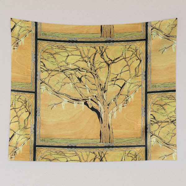 Item preview, Live Oak Tree, with Spanish Moss, an Art Nouveau inspired woodburning with acrylic paint designed and sold by HBBArtShop.
