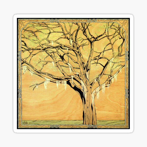 Item preview, Live Oak Tree, with Spanish Moss, an Art Nouveau inspired woodburning with acrylic paint designed and sold by HBBArtShop.