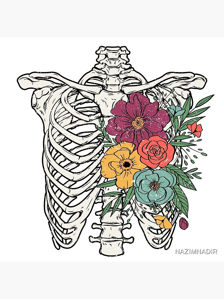 Rib Cage Floral Skeleton,skeleton,floral,rib cage,bones,flowers,  anatomy,skull,death,halloween,flower,ribcage,gothic,bone,nature,cute,black  | Art
