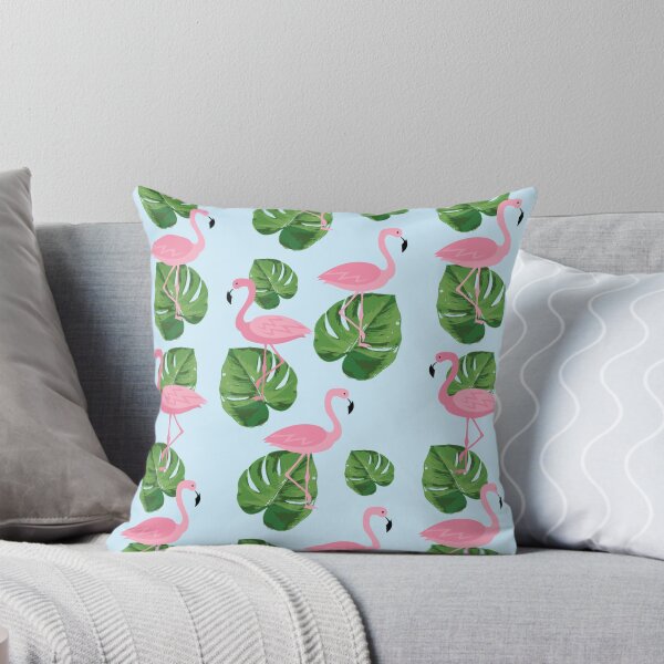 Item preview, Pink flamingo birds pattern tropical leaves with blue background designed and sold by UniqueMw.
