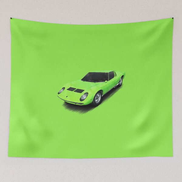 Item preview, Classic 1960s - 1970s Italian Supercar in watercolor aesthetic - Lime green designed and sold by ApexFibers.