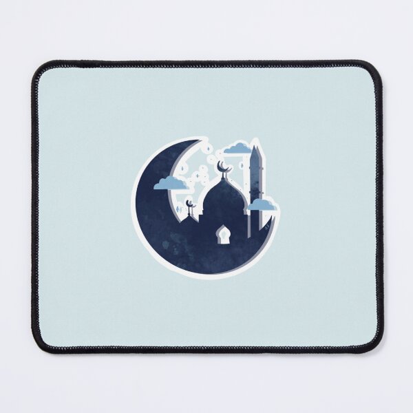 Item preview, Blue Islamic Mosque Within Crescent Moon Art (With Clouds) designed and sold by ahashemi-art.