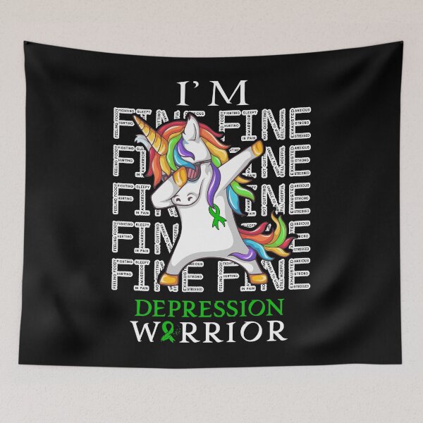 Item preview, Unicorn Depression Warrior I'm Fine Depression Awareness designed and sold by Hatjar.