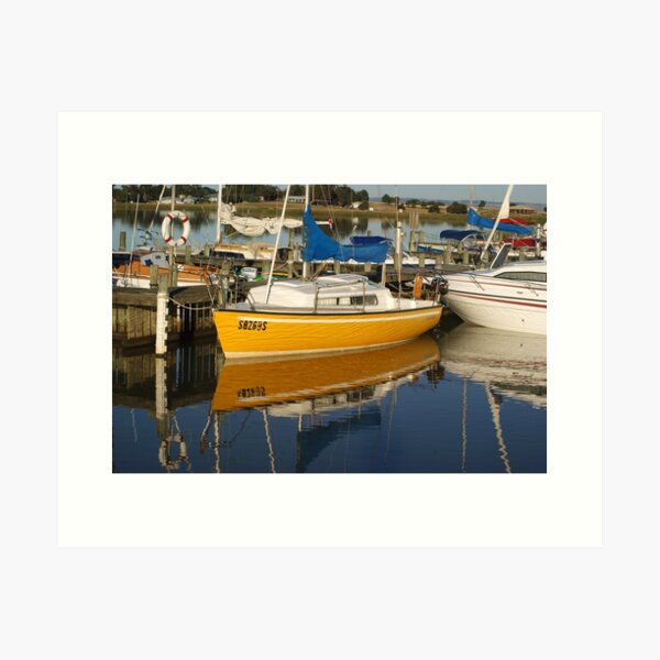 Yellow Yacht Reflection - Photography by Avril Thomas - Adelaide Artist Art Print