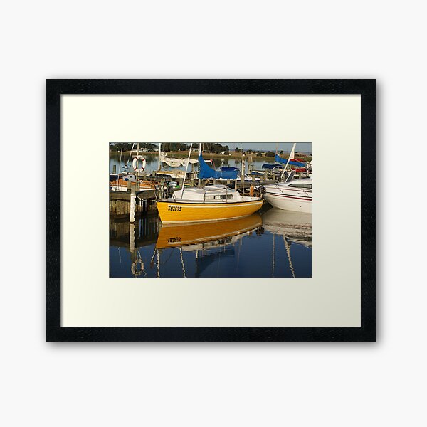 Yellow Yacht Reflection - Photography by Avril Thomas - Adelaide Artist Framed Art Print