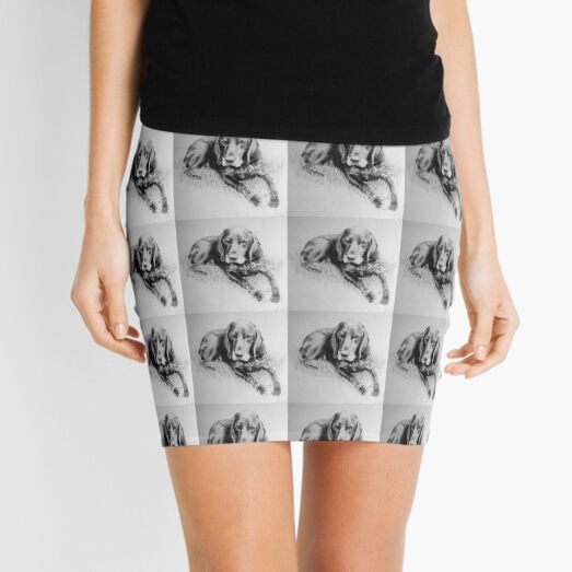 Dog in charcoal by Avril Thomas Mini Skirt