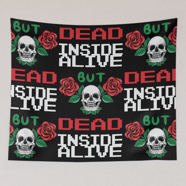 Item preview, Alive but dead inside, sarcastic design, grunge skull designed and sold by Meta-Prints.